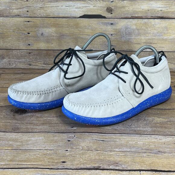 WB Moccasin Size Mens 6 Womens7 Taupe Royal Blue Hemera Skirt 100% Leather Suede - Picture 2 of 16